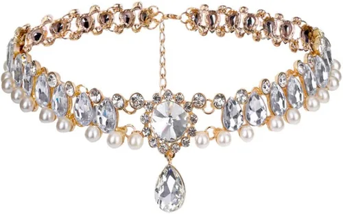 Chmier Bohemia Rhinestone Choker Crystal Necklace Pearl Choker Wedding Jewelry Bridal Necklace Diamond Pendant Choker for Women and Girls