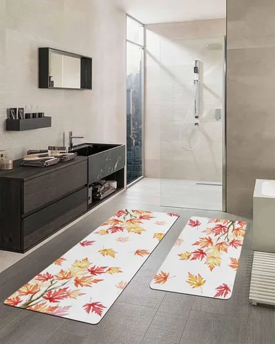 Miniatura 2 de Tapete de baño con hojas de otoño, antideslizante, de secado rápido y absorbente, de tierra de diatomeas, para fregadero de cocina, lavable
