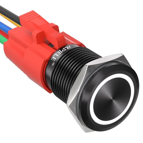 Miniatura 12 de APIELE - Interruptor de botón de encendido de pestillo de 16mm, 12 V CC, carcasa negra con cabeza de ojo de ángel LED para orificio de montaje