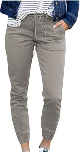Pantalones deportivos tipo cargo recortados para mujer, cintura alta, con cordón, ligeros, pantalones de senderismo con bolsillo