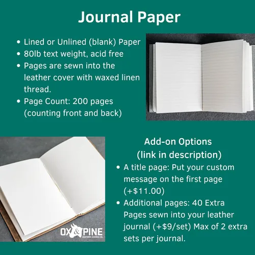Miniatura 5 de Ox & Pine Diario de cuero envuelto personalizado, hecho de cuero de grano completo, cuaderno o cuaderno de bocetos