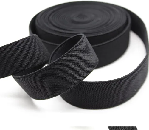 Miniatura 2 de Banda elástica de costura de 1 pulgada por 5 yardas, color negro, sarga de doble cara, elástica tejida