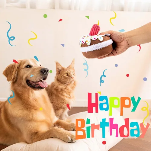 Miniatura 2 de lilfrd Juguete de cumpleaños para perros, juguetes de pastel de cumpleaños para regalos de cachorros, juguetes de peluche chirriantes para perros
