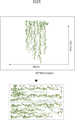 Miniatura 2 de Pegatina de pared de eucalipto de plantas verdes colgantes 3D acuarela plantas verdes vid calcomanía de pared extraíble DIY arte de pared para sala