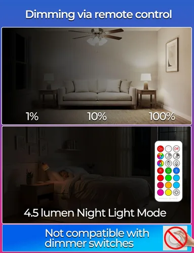 Miniatura 4 de ILC Bombilla LED que cambia de color, equivalente a A15 a 40 W, 5000 K luz blanca diurna, 450LM 5W E26 base de tornillo RGBW, bombilla de estado