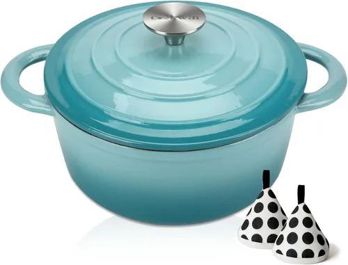 Miniatura 20 de COOKWIN Olla de hierro fundido esmaltada con tapa antiadherente, olla recubierta de esmalte antiadherente, azul, 3 QT