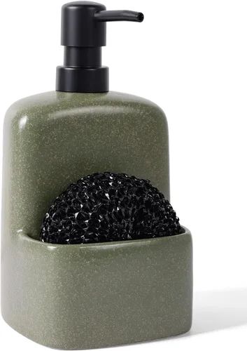 Miniatura 8 de Dispensador de jabón para platos, dispensador de jabón de cocina con soporte de esponja, dispensador de jabón de cerámica mate de 20 onzas para Gris