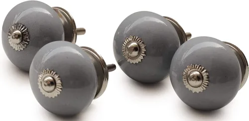 ABHANDICRAFTS - Juego de 4 pomos redondos de cerámica hechos a mano, pomo de puerta de tocador de muebles de color gris para armarios de cocina y