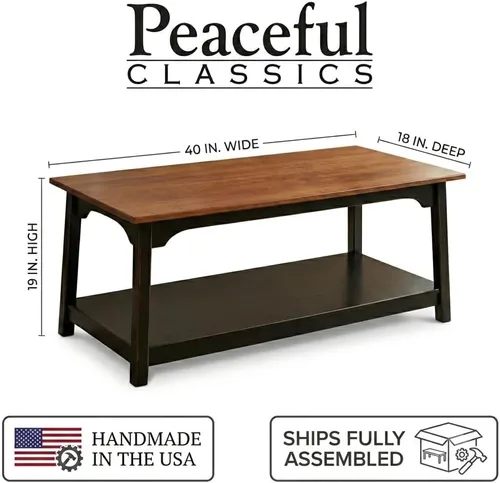 Miniatura 3 de Peaceful Classics Mesa auxiliar amish de madera rústica, muebles amish, estantes de 2 niveles, mesas de centro de granja hechas de madera real
