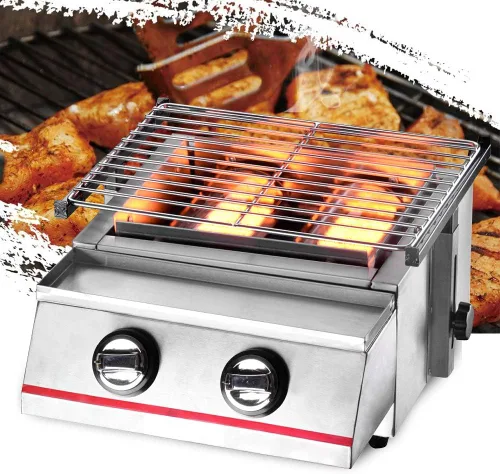 Miniatura 2 de Parrilla de mesa portátil de gas de 2 quemadores, barbacoas de gas LPG, parrilla de mesa antiadherente, parrilla de gas para fiestas, barbacoas