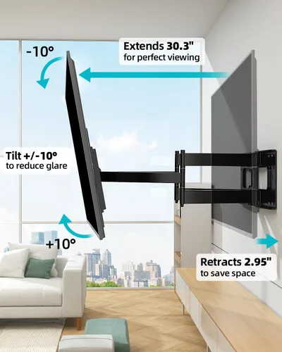 Miniatura 5 de HCMOUNTING Soporte de pared para TV de movimiento completo para televisores de 60 a 100 pulgadas, brazo de 30.3 pulgadas de largo, compatible