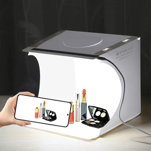 Miniatura 8 de PULUZ Mini Caja de Luz, Caja de Luz de Mesa de 9" para Fotografía, Caja de Luz Portátil de 20 LED para Estudio Fotográfico con Tienda de Campaña y 2