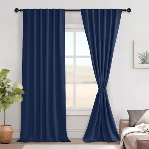 Miniatura 137 de Hiasan Cortinas opacas negras para dormitorio, cortinas opacas cortas de 45 pulgadas de largo, con aislamiento térmico, bolsillo para barra