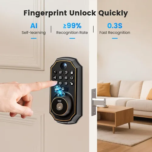 Miniatura 6 de Cerradura de puerta de entrada sin llave con cámara, cerradura inteligente electrónica, teclado de huellas dactilares, cerrojo con código, control