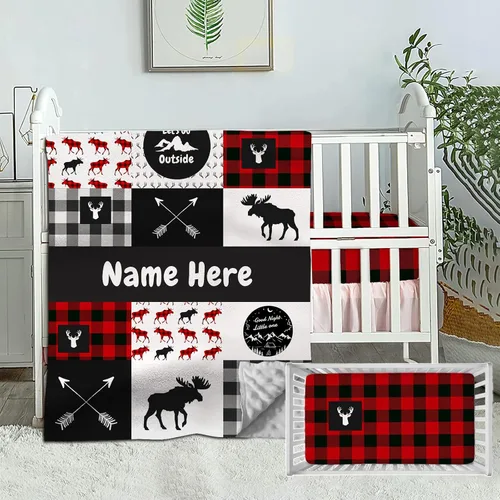 Miniatura 12 de Juego de ropa de cama personalizado para cuna para bebé, juego personalizado para niña con nombre, ropa de cama de guardería de vaca de granja