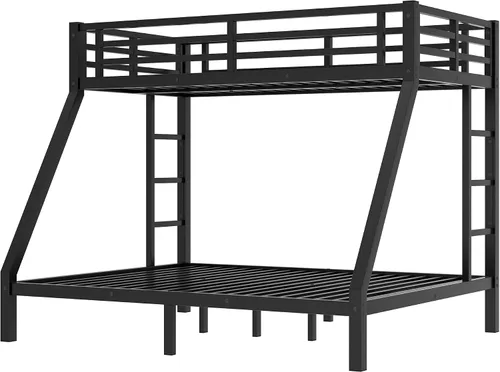 Miniatura 9 de Bellemave - Litera de cama individual XL sobre queen de metal resistente para adultos, color negro