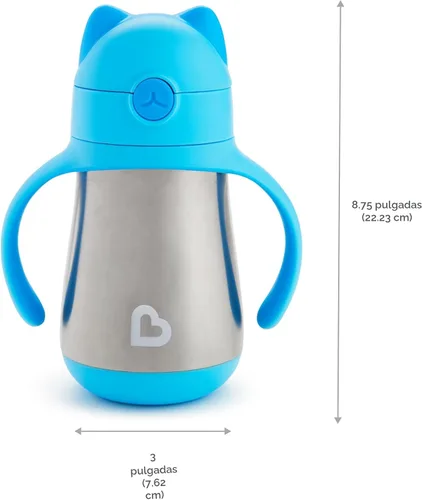 Miniatura 6 de Munchkin Cool Cat - Vaso para beber con popote para niños pequeños, vaso con popote de acero inoxidable, 8 onzas, azul