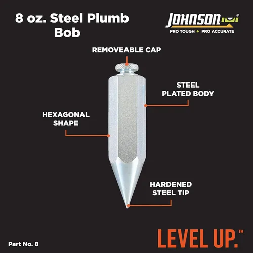 Miniatura 2 de Johnson Level & Tool 08 - Plumb Bob, hexagonal de acero, 8 onzas, acabado de acero, 1 paquete
