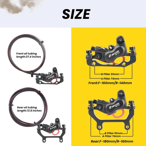 Miniatura 5 de Hycline Juego de frenos hidráulicos Ebike de 4 pistones: Zoom H876E 2-PIN Power-Off Kit de freno de disco de bicicleta eléctrica incluido rotores