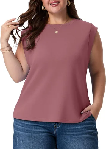 Miniatura 11 de OLRIK Plus Size Tank Tops for Women Cap Sleeve Soft Stretch Summer Blouses Casual Basic Tee with Underarm Coverage