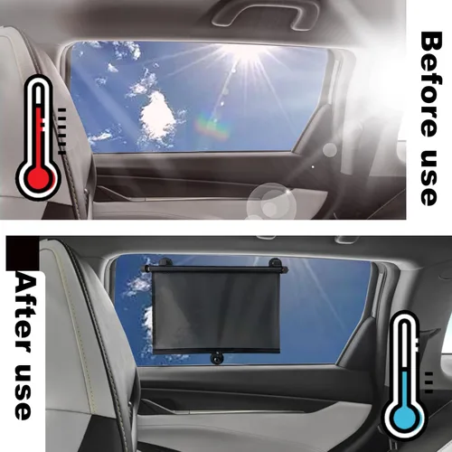 Miniatura 4 de Vrasly Paquete de 2 parasoles enrollables para ventana lateral de automóvil, parasol retráctil para ventana de automóvil para protección UV