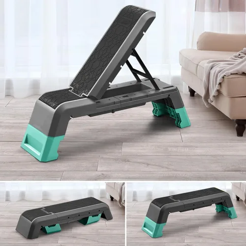 Miniatura 5 de leikefitness Plataforma aeróbica multifuncional con plataforma de entrenamiento de cable, banco de mancuernas ajustable, banco de pesas