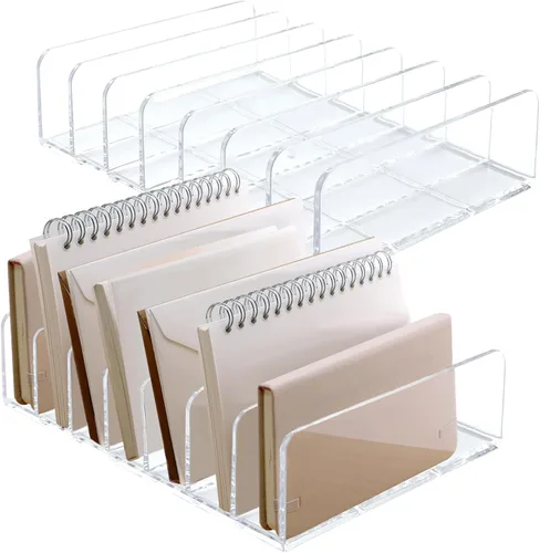 LUOKER Organizador de correo de acrílico, 2 soportes para CD con 7 compartimentos, 7 x 5 x 1.57 pulgadas, organizador transparente de sobre para