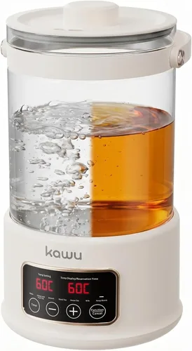 Kawu Hervidor eléctrico, dispensador de agua caliente 7 en 1, olla saludable para té y café, hervidor de té de vidrio de 2.5 litros con control de