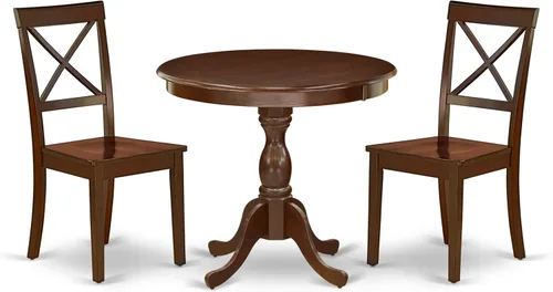 Miniatura 20 de East West Furniture AMBO3-BCH-W Juego de mesa y sillas de cocina de 3 piezas contiene una mesa de comedor redonda con pedestal y 2 sillas de asiento