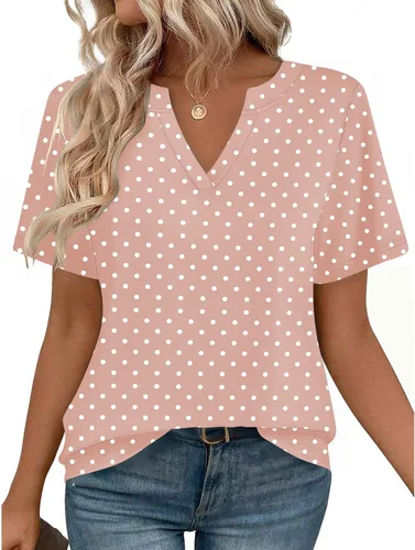 Miniatura 32 de Zeagoo Camisetas de manga corta con cuello en V para mujer, bonitas, elegantes, casuales, para negocios, trabajo, blusa