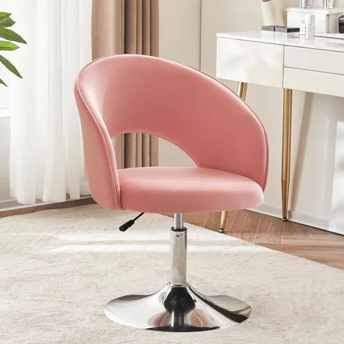 Miniatura 9 de Furnimart Silla de Tocador de Terciopelo con Marco de Cromo, Altura Ajustable y Giratoria, Rosa - Sala de Estar, Dormitorio, Oficina Terciopelo
