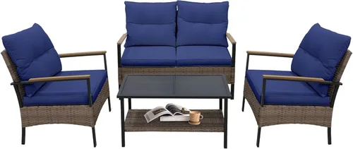 Miniatura 9 de COOS BAY Sunset Haven - Juego de muebles de patio para exteriores, juego de conversación al aire libre, sofá de mimbre de ratán, sofá biplaza, 2