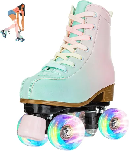 jessie Patines para niña y mujer, patines de piel sintética con rueda fantástica y destello para niñas de 6 a 12 años, principiantes, para