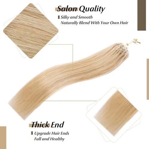 Miniatura 4 de SEGO Extensiones de cabello humano con micro cuentas, extensiones de cabello humano con micro bucle, lacio, natural, fusión fría, 1.76 oz/paquete