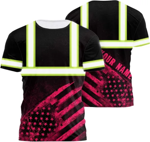 Miniatura 14 de Camiseta de alta visibilidad con bandera de EE. UU., con nombre personalizado, ropa de trabajo de seguridad reflectante, caminantes Calavera