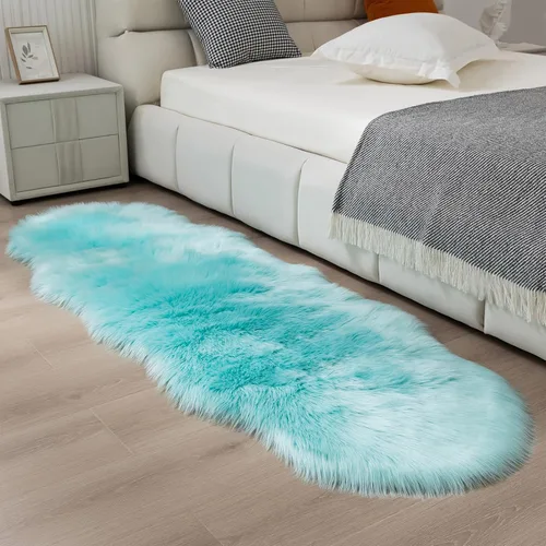 Miniatura 55 de Alfombra de piel sintética de 2 x 6 pies, color beige, lavable a máquina, súper suave, esponjosa, alfombra de piel de oveja mullida para dormitorio