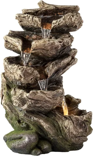 Miniatura 14 de Alpine Corporation fuente de mesa interior de 14 pulgadas de alto con dos jarrones en una rama de árbol con luces LED