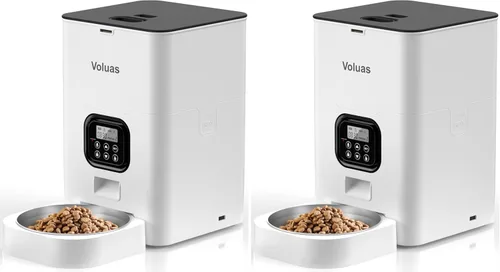 Miniatura 8 de VOLUAS Comederos automáticos para gatos, comedero cronometrado para mascotas para gatos y perros con dispensador de alimentos secos, bolsa blanco