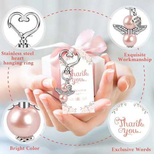 Miniatura 4 de OurWarm 48 regalos de baby shower, incluyendo bonitos llaveros de ángel, cajas de regalo y tarjetas de agradecimiento para regalos de bautismo