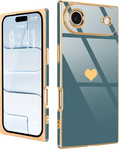 Miniatura 50 de Compatible con iPhone 12 Funda Rectangular Bonita Chapado Dorado Lujo Corazón de Amor Funda de Teléfono para Mujeres Niñas A Prueba de Golpes