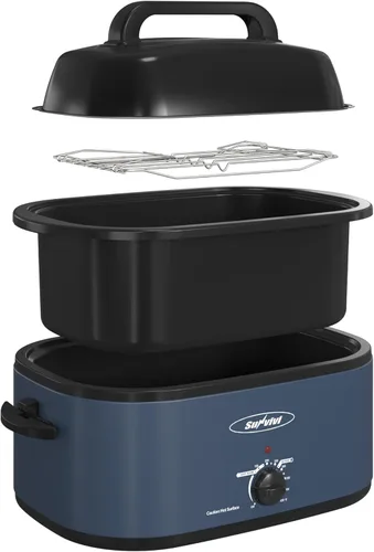 Miniatura 12 de Sunvivi Horno Asador Eléctrico de 26 Cuartos de Galón para Pavo con Tapa, Asadores Eléctricos con Bandeja Extraíble, Asador Grande, Tapa Visible
