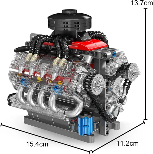 Miniatura 5 de Mould King 10171 MOC Technology V8 Serie de motores de ocho cilindros Kit de bloque de motor de gasolina Kit de bloques de abrazadera con tecnología