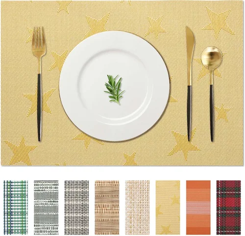 Miniatura 17 de AHHFSMEI Manteles individuales para mesa de comedor, juego de 4, manteles individuales de vinilo tejido de plástico, antideslizantes, aislamiento