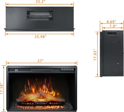 Miniatura 2 de Inserto de chimenea eléctrica de 26 pulgadas de ancho, 6 niveles de brillo, 5 velocidades de llama, 62-82 ℉, temporizador y control remoto, chimenea