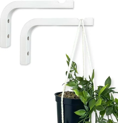 Miniatura 16 de EvenWood Juego de 2 ganchos para plantas de pared de 6 pulgadas, gancho de madera montado en forma de L, soporte para interiores y exteriores