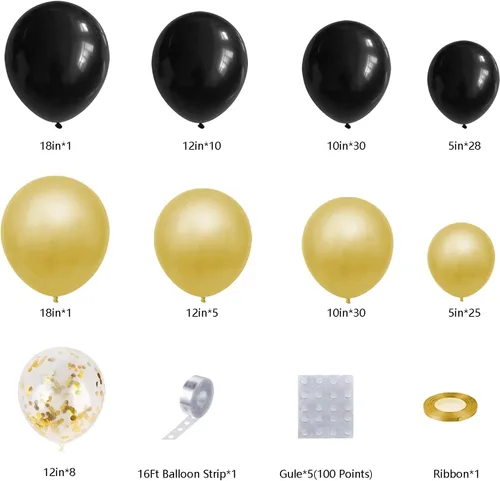 Miniatura 6 de DBKL Kit de arco de guirnalda de globos negros y dorados con globos de confeti negro y dorado para decoraciones de Año Nuevo, suministros de fiesta