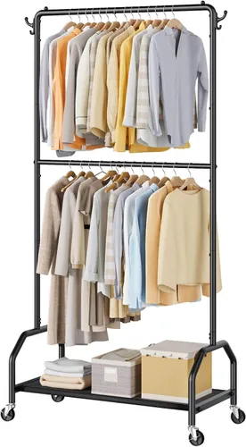 Wiracks Perchero doble para colgar ropa, perchero para ropa, 130 libras, capacidad 34.5 pulgadas de ancho x 15.8 pulgadas de profundidad x 79