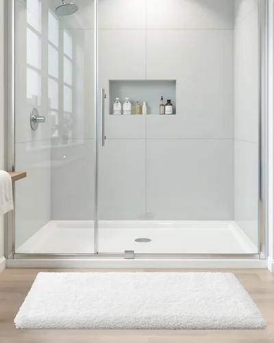 Miniatura 9 de ILANGO Alfombras de baño blancas de 32" × 20" antideslizantes y súper absorbentes, extra gruesas, suaves y lavables para piso, alfombra de baño