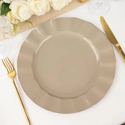 Miniatura 23 de Tableclothsfactory Paquete de 10 platos redondos de plástico negro de 6 pulgadas para ensalada de postre, platos desechables con borde ondulado