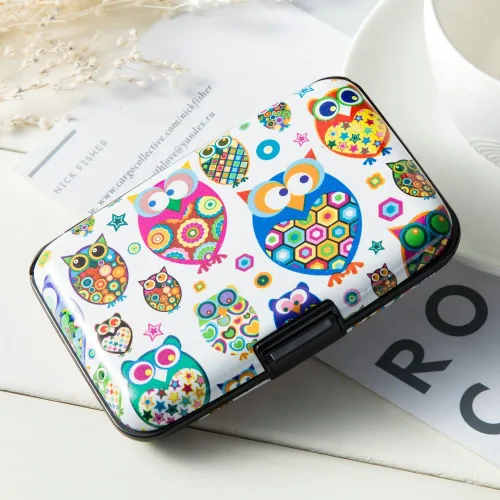 Miniatura 174 de ELFISH Mini cartera de aluminio RFID para tarjetas de crédito, funda de identificación de metal para hombres y mujeres, Happy Flower, Cartera Rfid